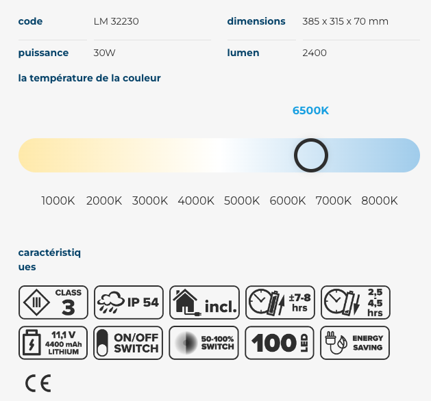 Lampe de chantier rechargeable mobile avec support ajustable Galaxy LED LM 32230 LUMX 30W 2400 lm