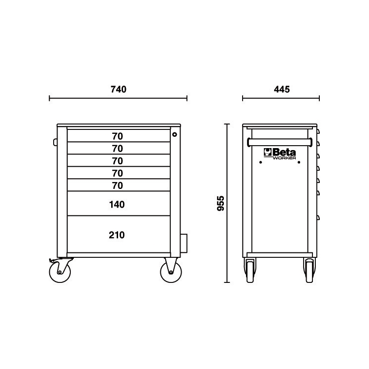 Servante mobile orange à 7 tiroirs remplis BW 2400S O7/E-M BETA (309 outils)