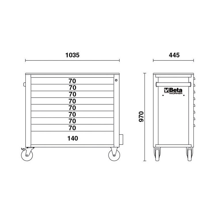 Servante mobile rouge à 9 tiroirs remplis BW 2400S XL9/E-XXL BETA (716 outils)