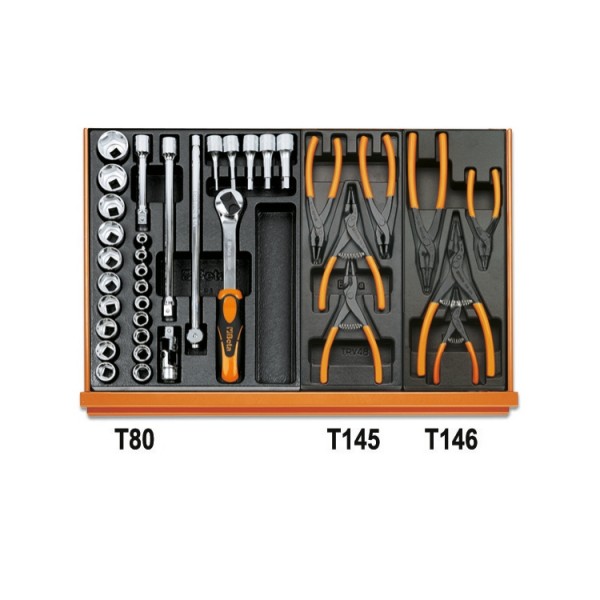 Composition de 212 outils (Réparation automobile) en plateaux thermoformés rigides en ABS