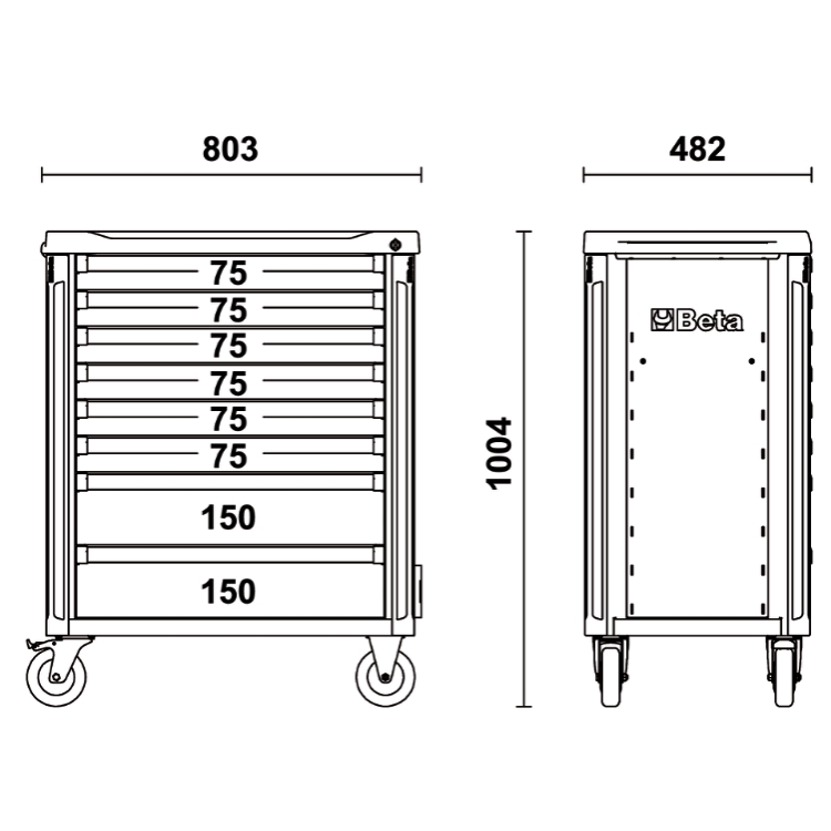 Servante 8 tiroirs vide C37/8-G BETA (vide) grise