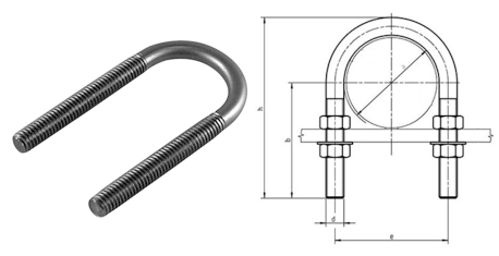 DIN 3570 Etriers en U métrique fin (MF) Inox A4 M16 x 8"