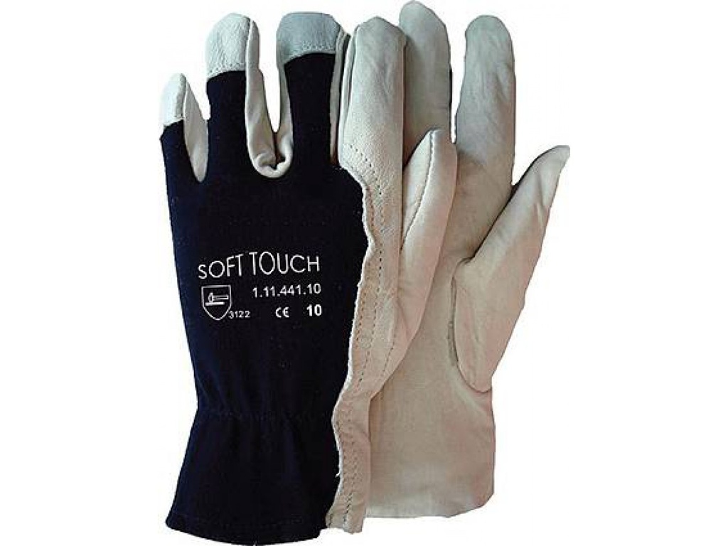 Gants (paire) cuir fleur d’agneau dos jersey bleu Tropic T8