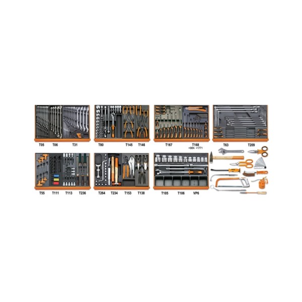 Composition de 212 outils (Réparation automobile) en plateaux thermoformés rigides en ABS