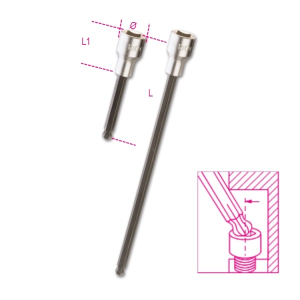 Douille tournevis 1/2" à tête sphérique pour vis 6 pans creux 920BP BETA 5L