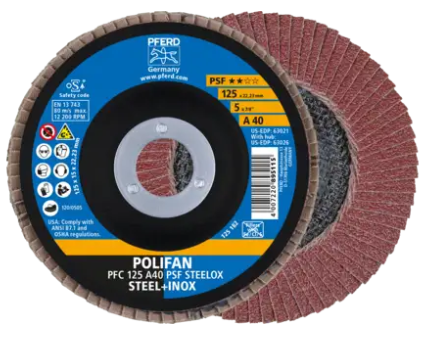 Disque à lamelles POLIFAN incliné PFC Corindon A SG Steelox PFERD 115 mm P120