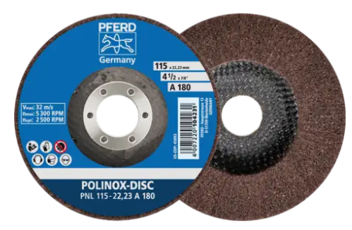 Disque à lamelles POLINOX en non tissé Corindon A PNL PFERD 115 mm P180