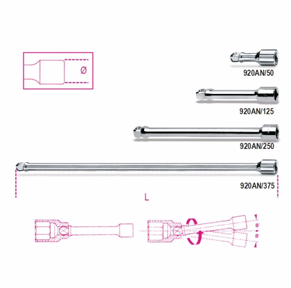 Allonge angulaire carré 1/2’ Mâle et Femelle 920AN Beta  125mm