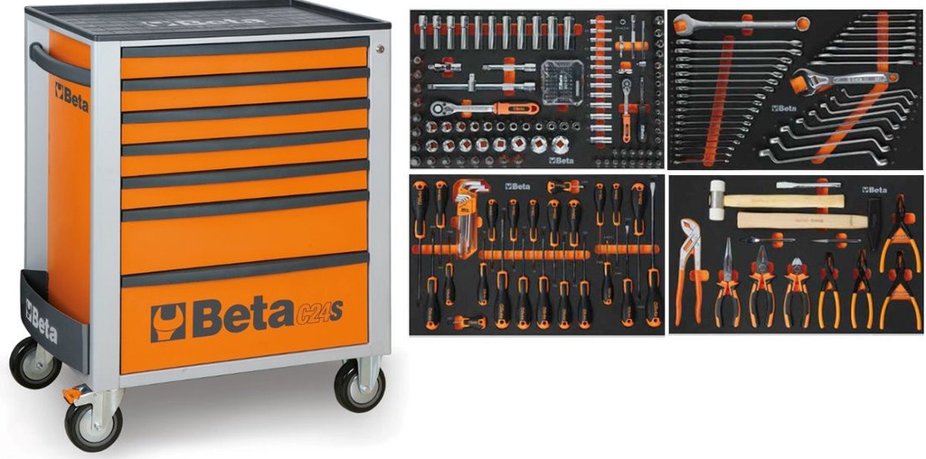 [024006221] Servante orange à 7 tiroirs remplis BW 2400S O7/E-S BETA (240 outils)