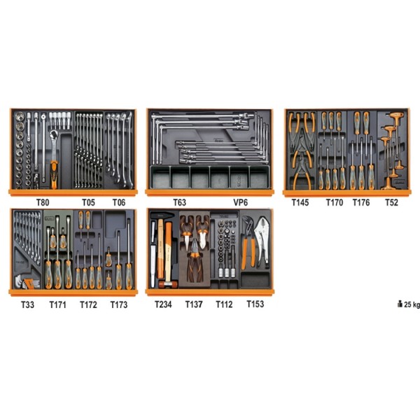 [059041196] Composition de 153 outils (Réparation automobile) en plateaux thermoformés rigides en ABS 5904VG/5T BETA